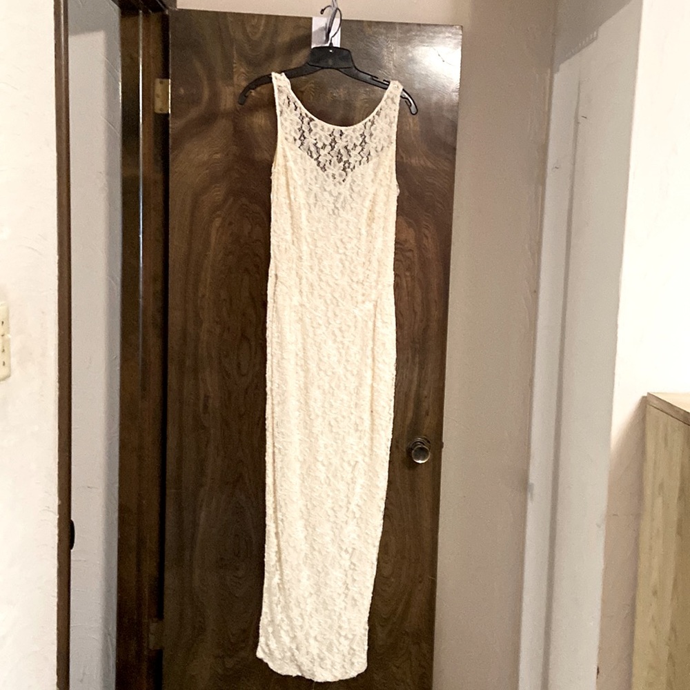 White beaded dress, wedding, formal or prom